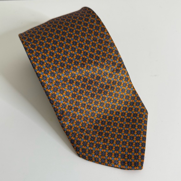Brioni - 100% Silk Elegant Orange and Blue Patterned Men's Tie - Picture 1 of 9